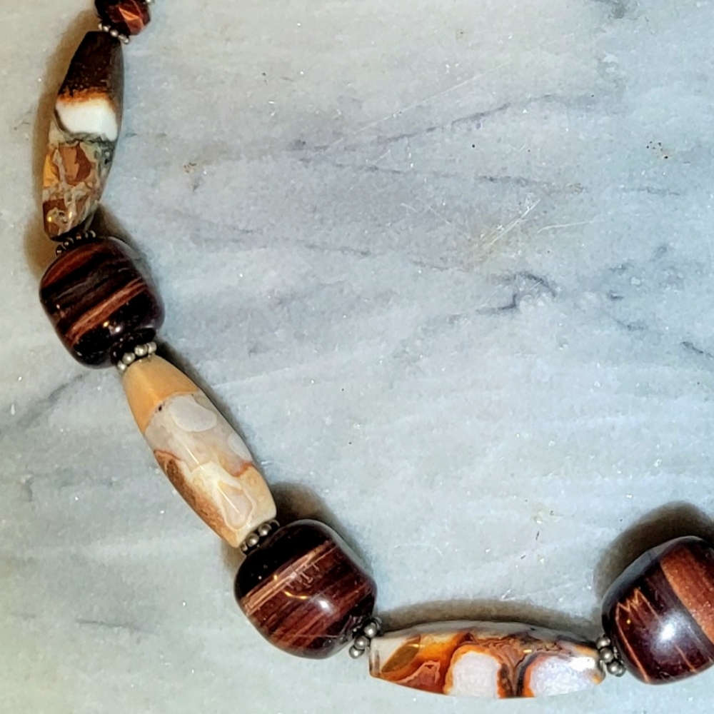 Rhylolite Tiger Eye Sterling 925 Necklace 19" Earrings Set - Picture 3 of 6